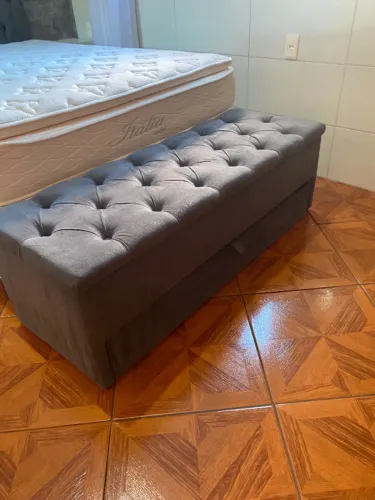 Recamier Puff Baú Calçadeira Duplo com Sapateira Grafite - Excelente Estado
