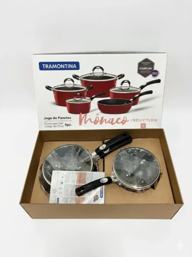 Jogo De Panelas Tramontina Mônaco 5 Peças Vermelho (Usado)