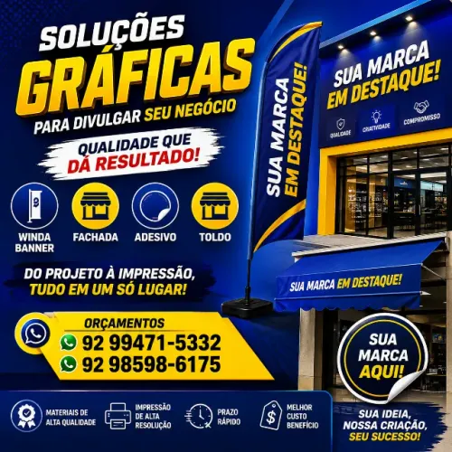 Gráfica: Wind banner, fachada, banner, adesivo, toldo e muito mais!