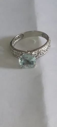 Anel ouro branco água marinha