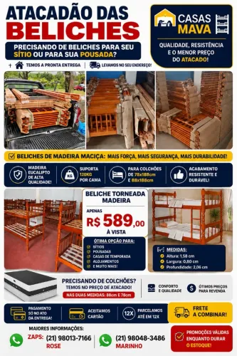 * Beliches Torneada a Preço de Fábrica! Pronta Entrega.