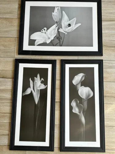 Trio de quadro preto e branco com molduras