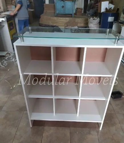 Balcão Colmeia com Tampo de Vidro 6mm