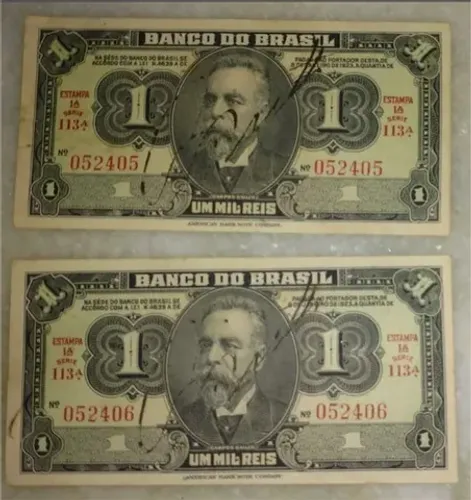 cédula (2) em sequencia de 1 mil reis 1923(1942) raridade