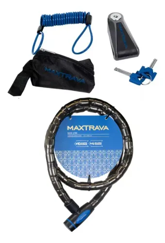KIT CADEADO DISCO CABO LEMBRETE BOLSA MAXDISC + CADEADO ARTICULADO MAX230 MAXTRAVA