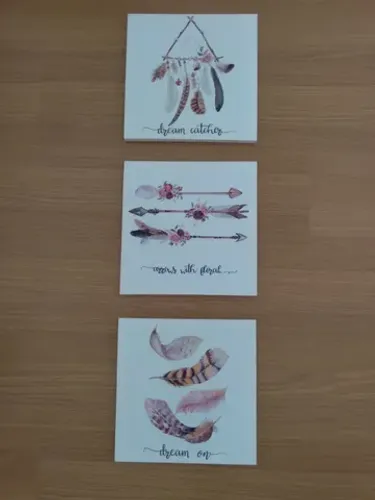 kit trio quadros penas