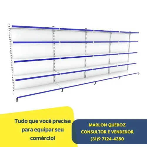 Gondola de Parede 1,70x4,0 M Branca porta etiqueta Azul