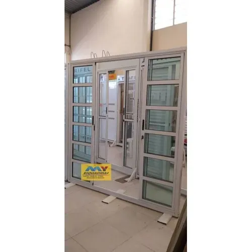 Porta travessa 4 folhas aluminio branca