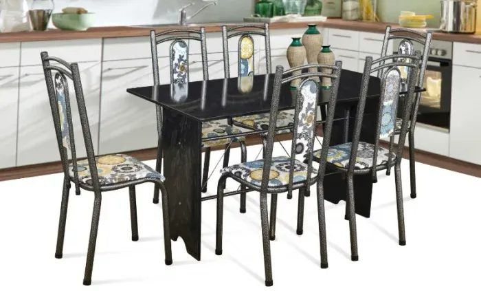 Mesa Tampo e Base de Pedra com 6 Cadeiras. Produto Novo Direto da Fábrica!
