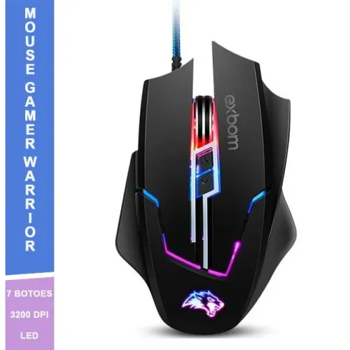 Mouse Gamer USB 3200 DPI RGB 7 botões Exbom MS-G270