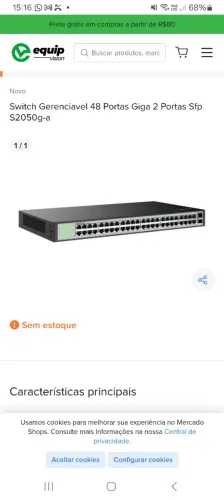 Switch Gerenciável 48 Portas Giga 2 Portas SFP S2050g-a Equip Vision