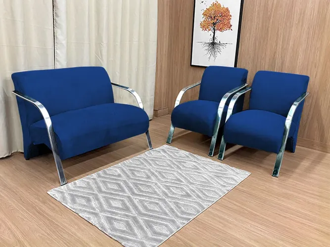 Conjunto de Poltronas 2x1x1 Lugares Azul