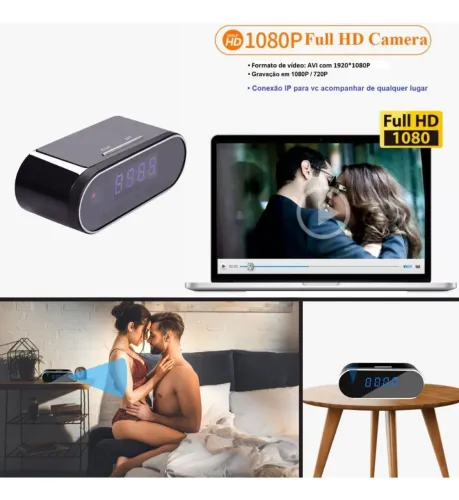 Câmera Despertador Espião Wifi 110 Graus Com Bateria Preto-escuro