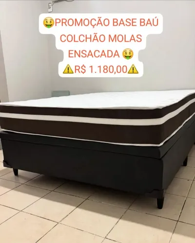 CAMA BOX BAÚ CASAL COLCHÃO CLASSICO MOLAS ENSACADA