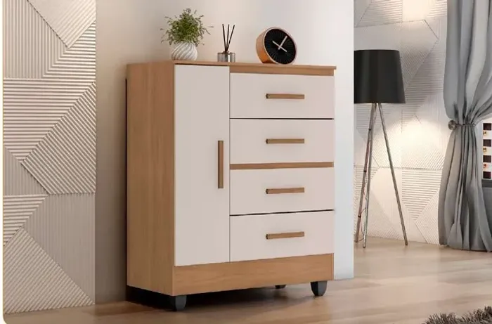 Cômoda Lite 1 Porta 4 Gavetas Moveis leão