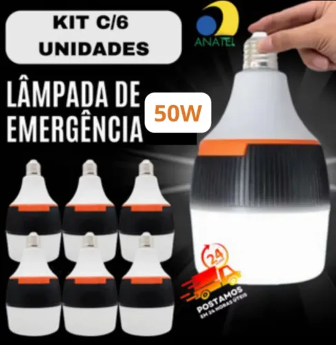 Kit 6 lâmpadas LED emergência 50w