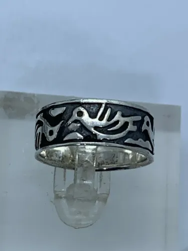 Anel navajo de prata de lei com design de pássaros