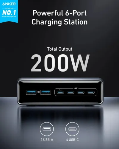 Carregador Anker Prime Estação de Carregamento (200W, 6-Port, GaN)