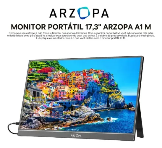 Monitor Arzopa Portátil A1M 17.3 " Cor Preto 127/220V