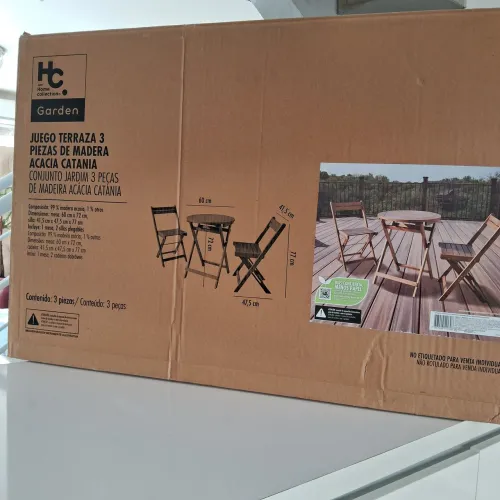Jogo de Mesa de Madeira Acacia para Jardim - 3 Peças