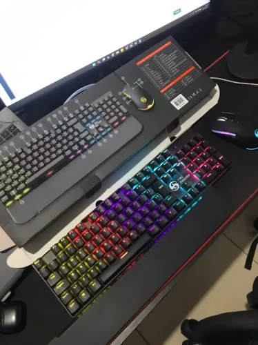 Kit Teclado Mouse Mecânico Abnt2 Gamer Rgb Switch Blue Bk-03