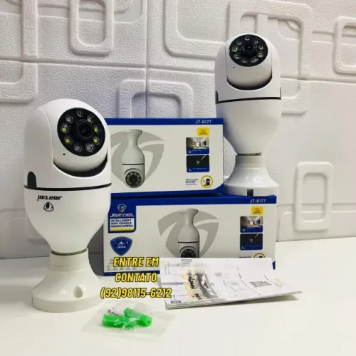 CÂMERA LÂMPADA NOTURNA HD WI-FI GIRÁTORIA 360° - JT-8177 IP44 JORTAN