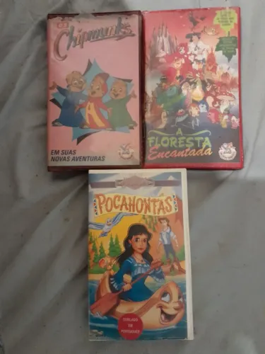 VHS-Chipmunks,Pocahontas,A Floresta Encantada 3 Fitas Desenho