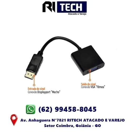 Cabo Adaptador Conversor Displayport Macho x VGA Fêmea