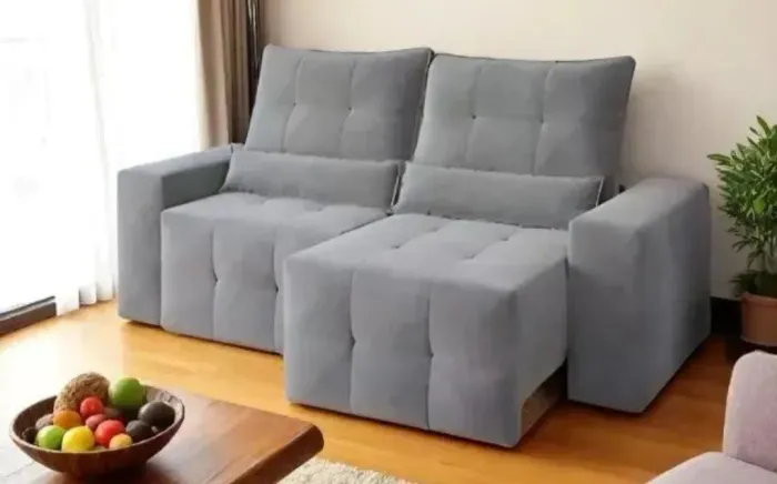 Sofá retratil e reclinavel cinza