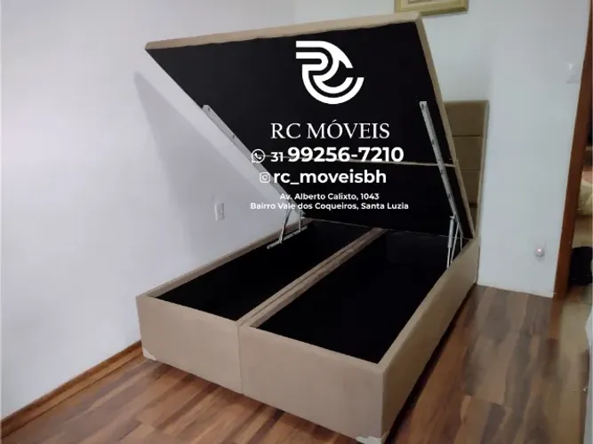 Cama Box Baú Casal 1.38x1.88 Bipartido - Box Baú Reforçado com Pistão a Gás