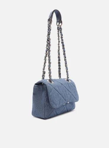 Bolsa Arezzo jeans azul alça de corrente 