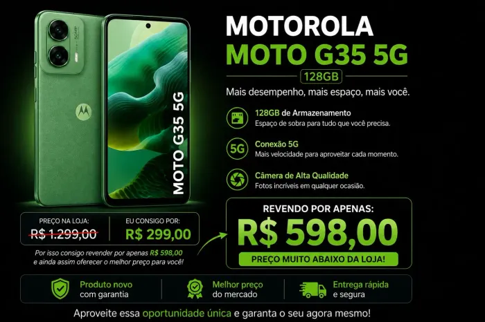 8 aparelhos MOTOROLA MOTO G35 5G 128GB - OPORTUNIDADE IMPERDÍVEL!