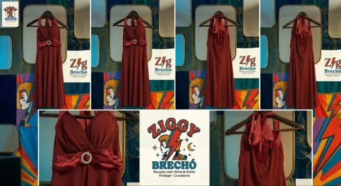 Vestido de festa médio vermelho vinho com amarração