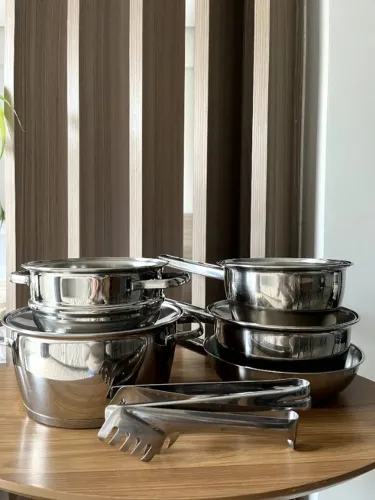 Jogo de Panelas Tramontina Aço Inox Allegra 5 Peças Fundo Triplo + Pegador de Massa
