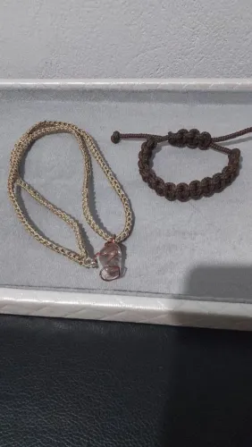 Kit Colar Cristal Pedra Natural E Pulseira Macramê Boho