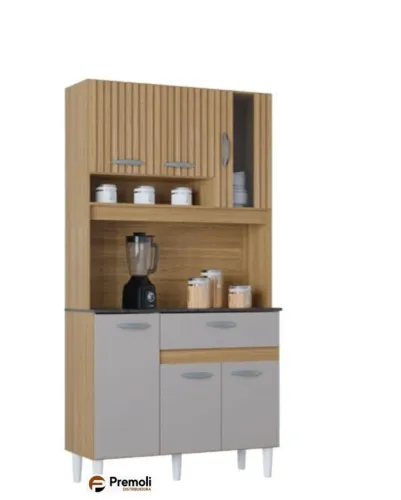 Kit Cozinha Coral 06 Portas 90Cm Damasco/off Ripado poquema