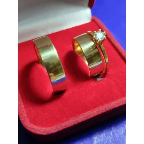 Trio de Ouro 18 Kilates 7 mm 10 Gramas e Anel 1,50 Gramas Pedra Zircônia 3 mm