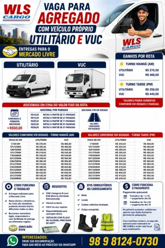 VAGA PARA MOTORISTA COM VEÍCULO PRÓPRIO FIORINO E VUC