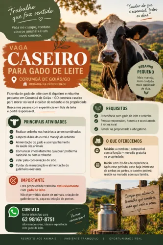 Vaga de caseiro corumbá de Goiás 