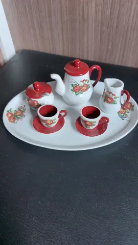 Jogo de café e bandeja miniatura 