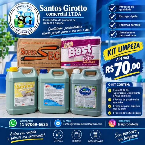 Kit de produtos de limpeza e higiene