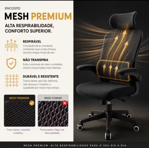     Cadeira Ergonômica Mesh Reclinável Premium - Nova