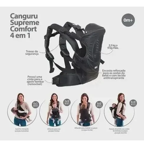 Canguru Nuk Bolsa Baby Carrier Carrega Bebê 4 Posições Natural Fit 4 em 1 Sling Ergobaby