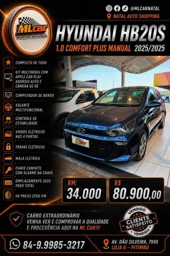 Hyundai HB20S Comfort Plus 1.0 Flex 12V Mec. 2025
