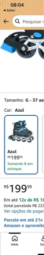 Par de Patins azul Ajustável com rodas que brilham, número 37 ao 40