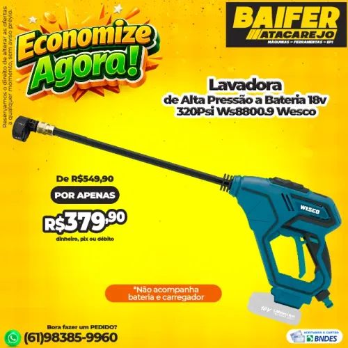Lavadora de Alta Pressão 18v a Bateria 320Psi Ws8800.9 Wesco