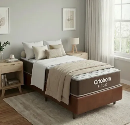 Cama Box Solteiro Confort Firme D33 com Base Reforçada Marrom