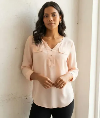 Camisa Rosa Manga 3/4. Tamanho M