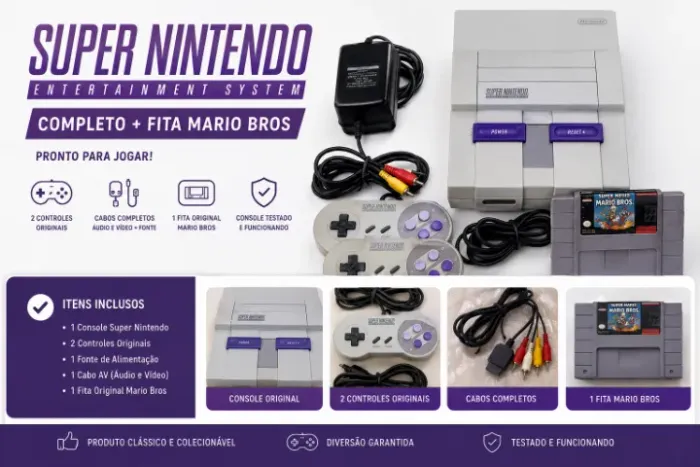 SUPER NINTENDO ORIGINAL SNES + MARIO BROS + 2 CONTROLES | RELÍQUIA RETRÔ