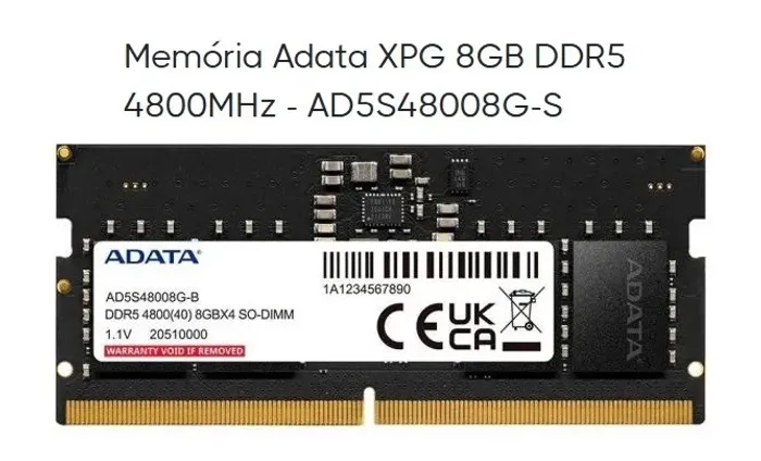 Memória Adata XPG 8GB DDR5 4800MHz - AD5S48008G-S
